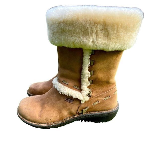 UGG Elijo Chestnut Leather & Shearling Boots — SZ 8 EXCELLENT CONDITION‎ - Picture 2 of 12